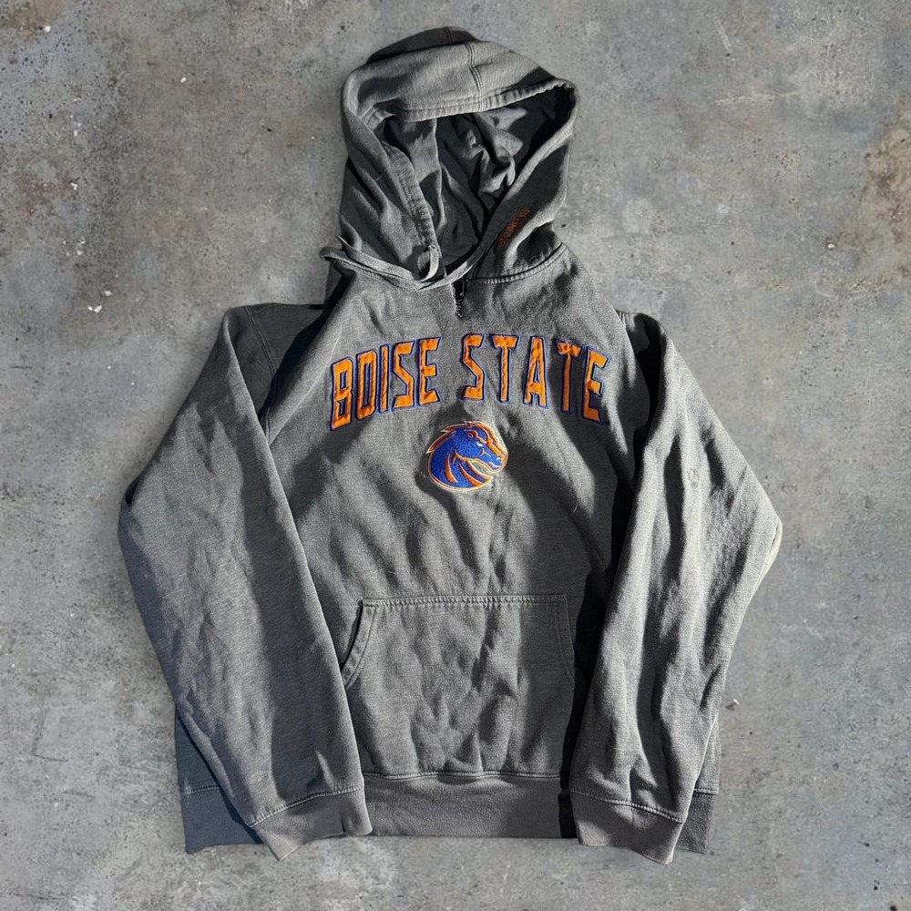 Boise State Broncos Gray Embroidered Quarter Zip Hoodie Sweatshirt NCAA Size XL